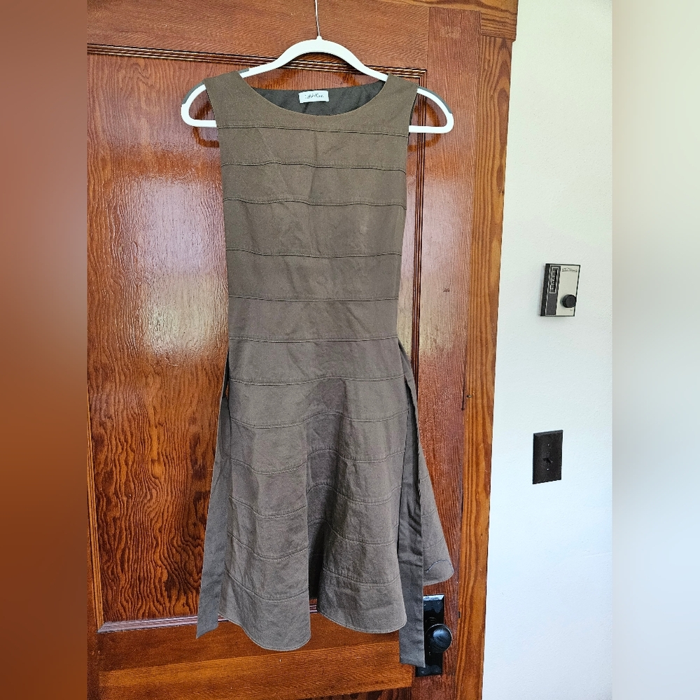Calvin Klein Olive Green Flared Tank Midi Dress with Belt Size P